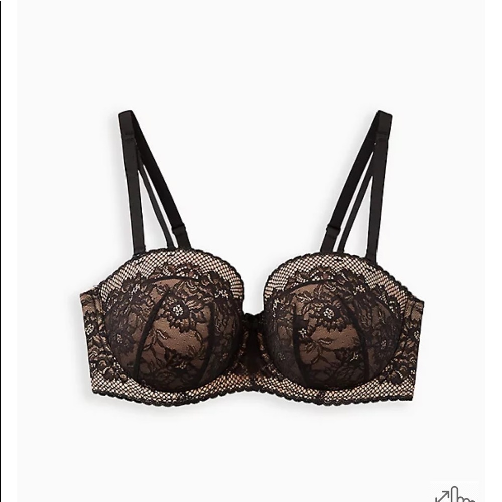 TORRID CURVE BLACK LACE PUSH-UP MULTIWAY STRAPLESS BRA